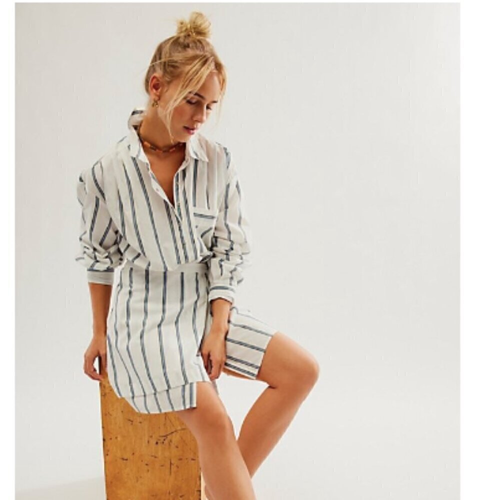 Free People High Vibrations Striped Buckle Belt Wrap Shirtdress